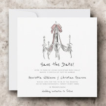 Elegant Chandelier Pink Bow Sketch Save the Date