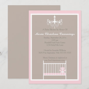 Elegant Chandelier Pink Teddy Bear Baby Shower Invitation