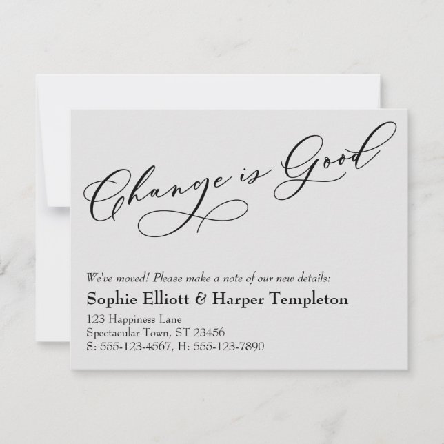 Elegant Change is Good Grey Moving Announcement (Front)