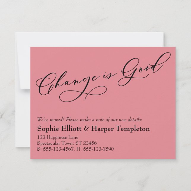 Elegant Change is Good Moving Pink Announcement (Front)