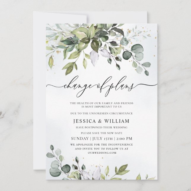 Elegant Change of Plans Eucalyptus Watercolor Invitation (Front)