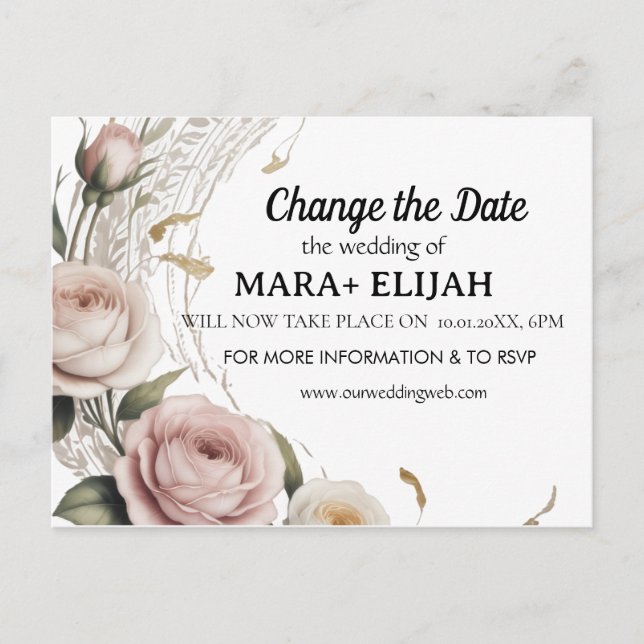Elegant Change the Date Wedding Card (Front)