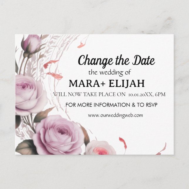 Elegant Change the Date Wedding Card (Front)