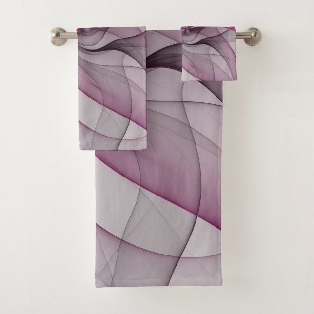 Elegant Chaos Modern Abstract Pink Fractal Art Bath Towel Set (Insitu)