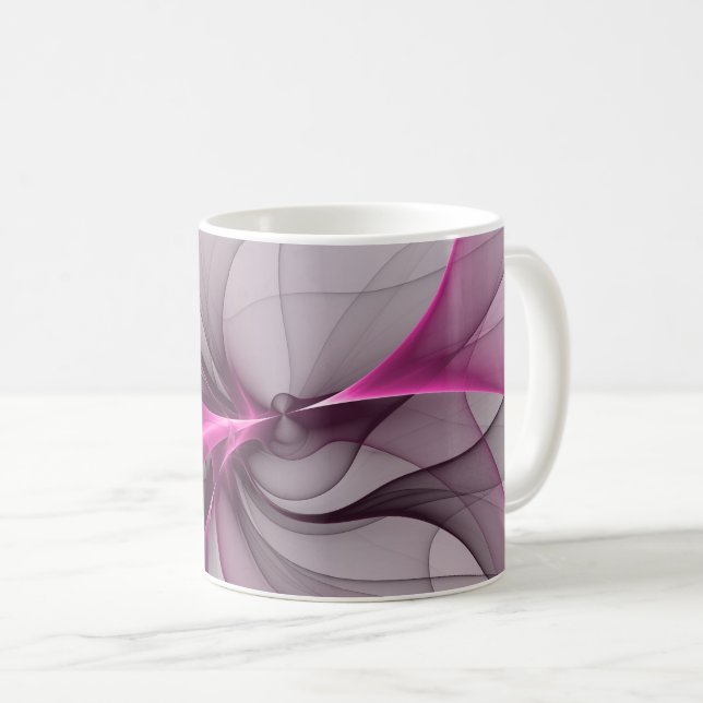 Elegant Chaos Modern Abstract Pink Fractal Art Coffee Mug (Front Right)
