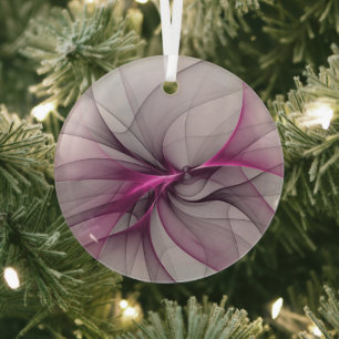 Elegant Chaos Modern Abstract Pink Fractal Art Glass Tree Decoration