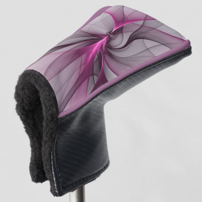 Elegant Chaos Modern Abstract Pink Fractal Art Golf Head Cover (3/4 Front)