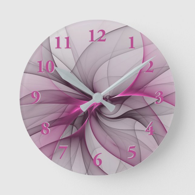 Elegant Chaos Modern Abstract Pink Fractal Art Round Clock (Front)