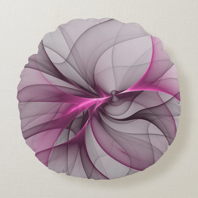 Elegant Chaos Modern Abstract Pink Fractal Art Round Cushion (Front)