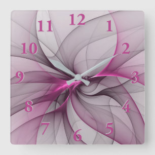 Elegant Chaos Modern Abstract Pink Fractal Art Square Wall Clock