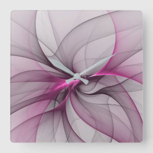 Elegant Chaos Modern Abstract Pink Fractal Art Square Wall Clock