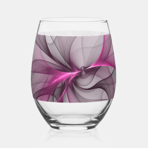Elegant Chaos Modern Abstract Pink Fractal Art Stemless Wine Glass