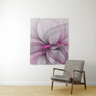 Elegant Chaos Modern Abstract Pink Fractal Art Tapestry