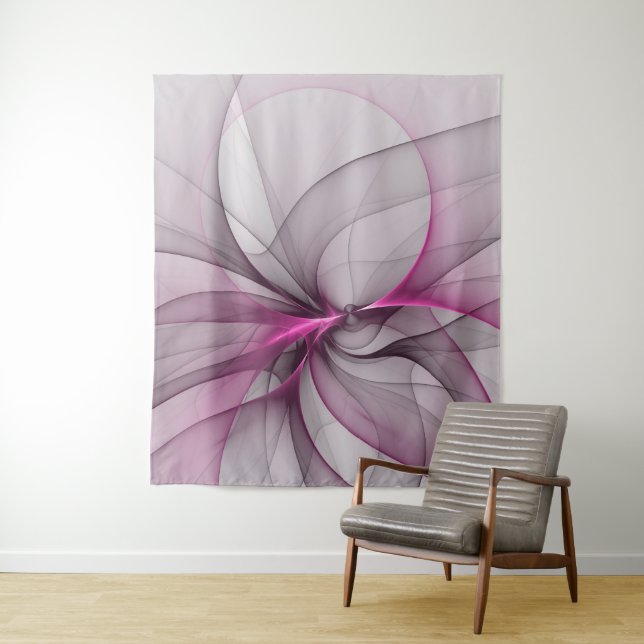 Elegant Chaos Modern Abstract Pink Fractal Art Tapestry (In Situ)