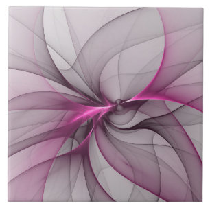 Elegant Chaos Modern Abstract Pink Fractal Art Tile