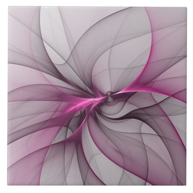 Elegant Chaos Modern Abstract Pink Fractal Art Tile (Front)
