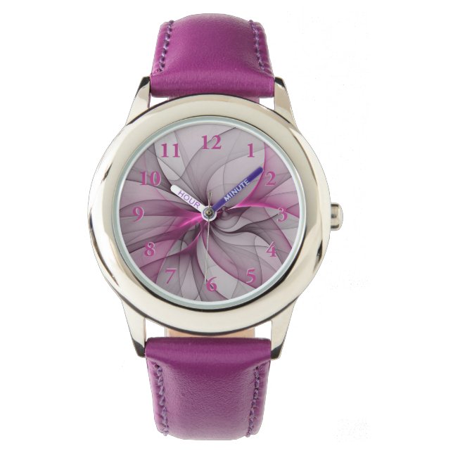 Elegant Chaos Modern Abstract Pink Fractal Art Watch (Front)