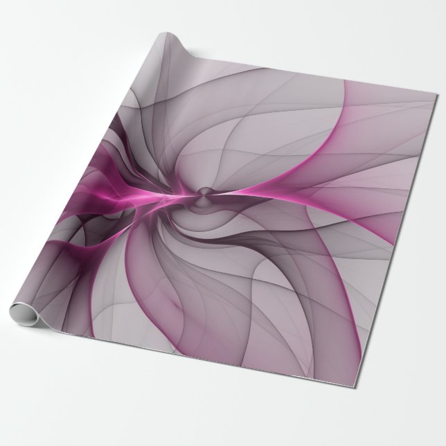 Elegant Chaos Modern Abstract Pink Fractal Art Wrapping Paper (Unrolled)