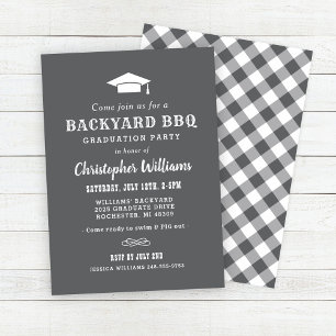 Elegant Charcoal Backyard BBQ Graduation Party Invitation