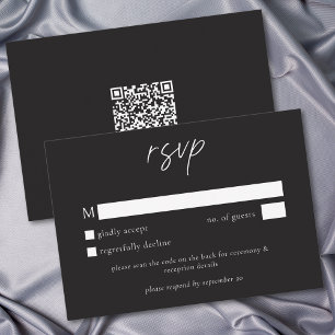 Elegant Charcoal Black Minimalist Wedding QR RSVP Card