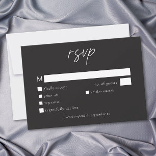 Elegant Charcoal Black Minimalist Wedding RSVP Card