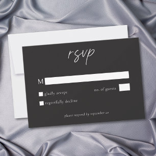 Elegant Charcoal Black Minimalist Wedding RSVP Card