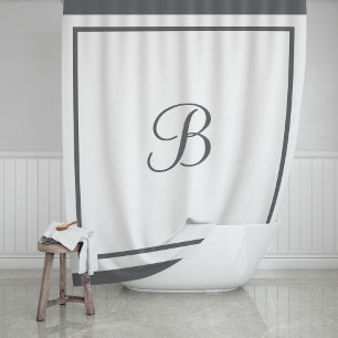 Elegant Charcoal Border Script Monogram Letter Shower Curtain