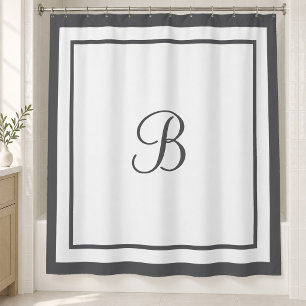 Elegant Charcoal Border Script Monogram Letter Shower Curtain