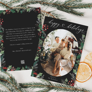 Elegant Charcoal Botanical Photo  Holiday Card