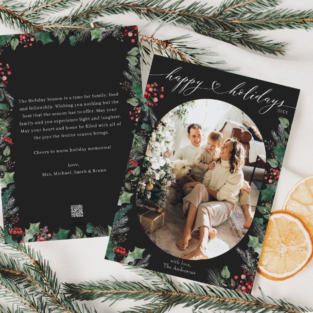 Elegant Charcoal Botanical Photo  Holiday Card (Creator Uploaded)