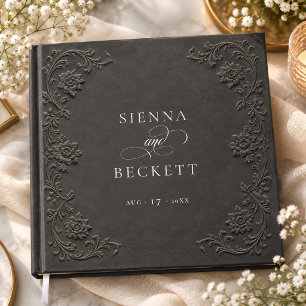 Elegant Charcoal Embossed Floral Wedding Vintage Guest Book