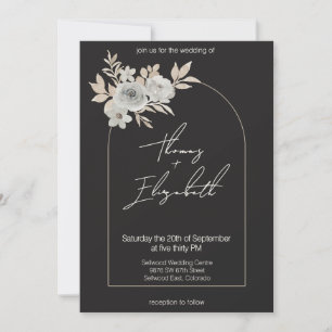 Elegant Charcoal Floral Arch Modern Wedding Invitation