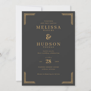 Elegant Charcoal Geometric Borders Invitation