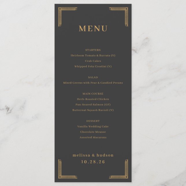 Elegant Charcoal Gold Menu (Front)