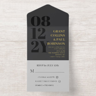 Elegant Charcoal & Gold Typography Wedding All In One Invitation