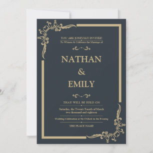 Elegant Charcoal & Gold Wedding Invitation