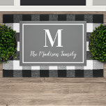 Elegant Charcoal Gray Custom Monogram Initial Doormat<br><div class="desc">Freshen up your home's entrance with this elegant custom monogram doormat in classic charcoal gray and white colors. Note,  colors can be modified. Personalize with your family's last name in script and a serif style monogram initial. Design includes a simple framed border.</div>