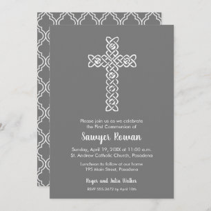 Elegant Charcoal Grey Baptism Christening Invites