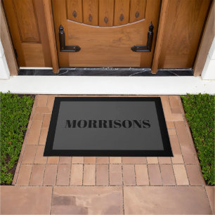 Elegant charcoal grey black custom name border doormat