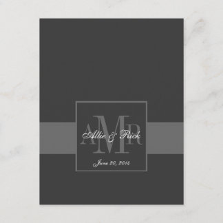 Elegant Charcoal Grey Monogram Wedding RSVP Card