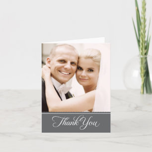 Elegant Charcoal Grey Scalloped Wedding Photo Thank You Card