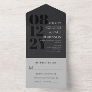 Elegant Charcoal & Grey Typography Wedding All In One Invitation