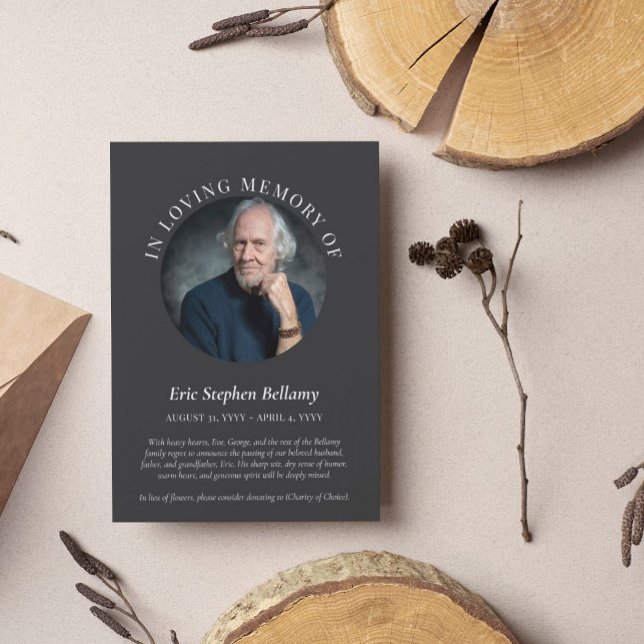 Elegant Charcoal In Loving Memory Announcement (Creator Uploaded)