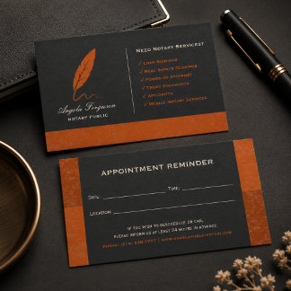 Elegant Charcoal Orange Notary Public Appointment Card