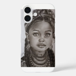Elegant Charcoal & Pencil Girl Portrait Illustrati iPhone 16 Case