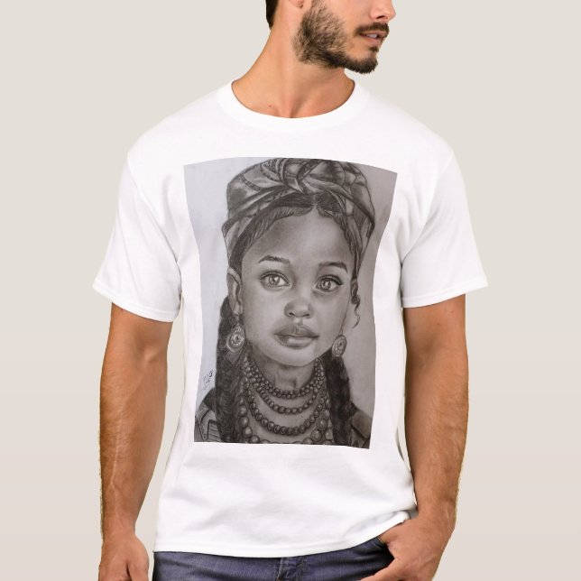 Elegant Charcoal & Pencil Girl Portrait Illustrati T-Shirt (Front)