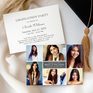 Elegant Charcoal Photo Collage Graduation Party Invitation