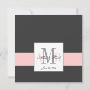 Elegant Charcoal Pink Monogram Wedding Invitation
