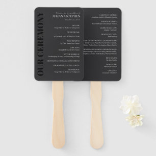 Elegant Charcoal Typography Wedding Program Hand Fan
