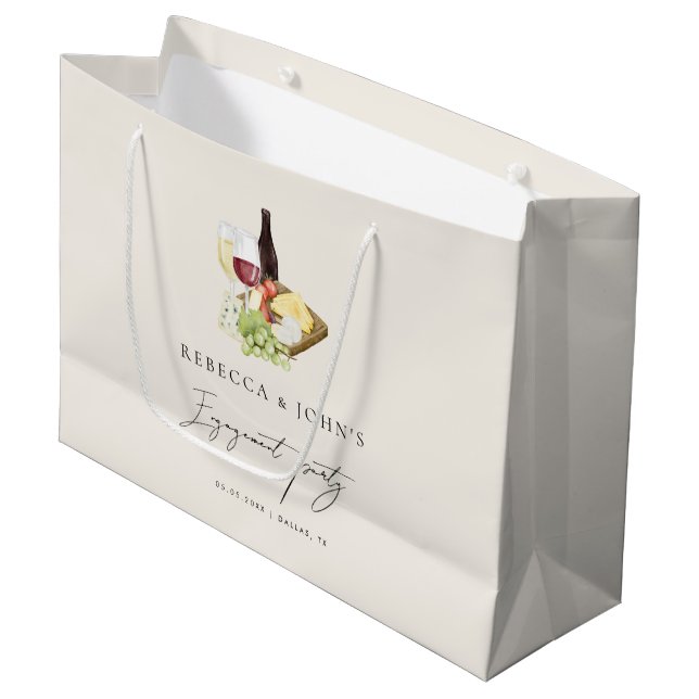 Elegant Charcuterie Wine & Cheese Engagement Party Large Gift Bag (Front Angled)